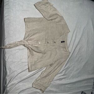 Beige Button-Up Tie Front Top